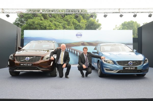 L2R- H.E. Mr. Harald Sandberg, The Ambassor of Sweden and Mr. Tomas Ernberg, MD, Volvo Auto India launching the new generation Volvo S60 & XC60