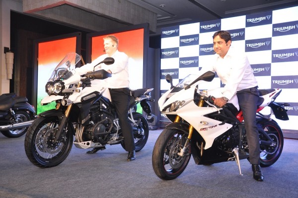 Triumph launches in India with 10 motorcycles. Seen here from LtoR- Paul Stroud, Director Sales & Marketing (Global) & Vimal Sumbly, Managing Director, Triumph India