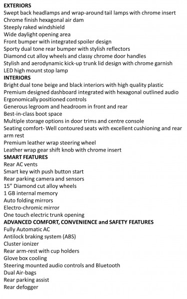 Hyundai Xcent features