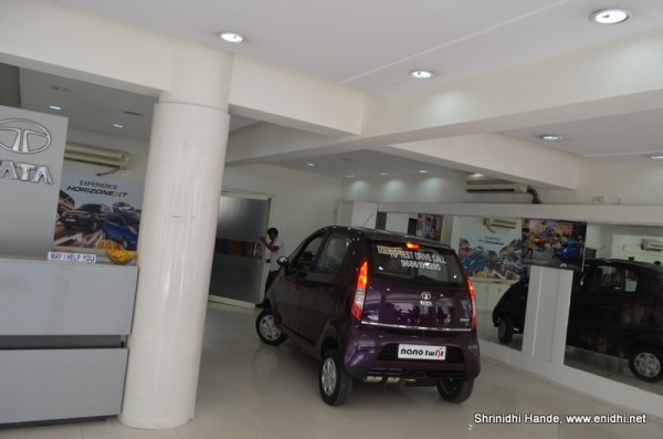 driving the Nano inside the showroom